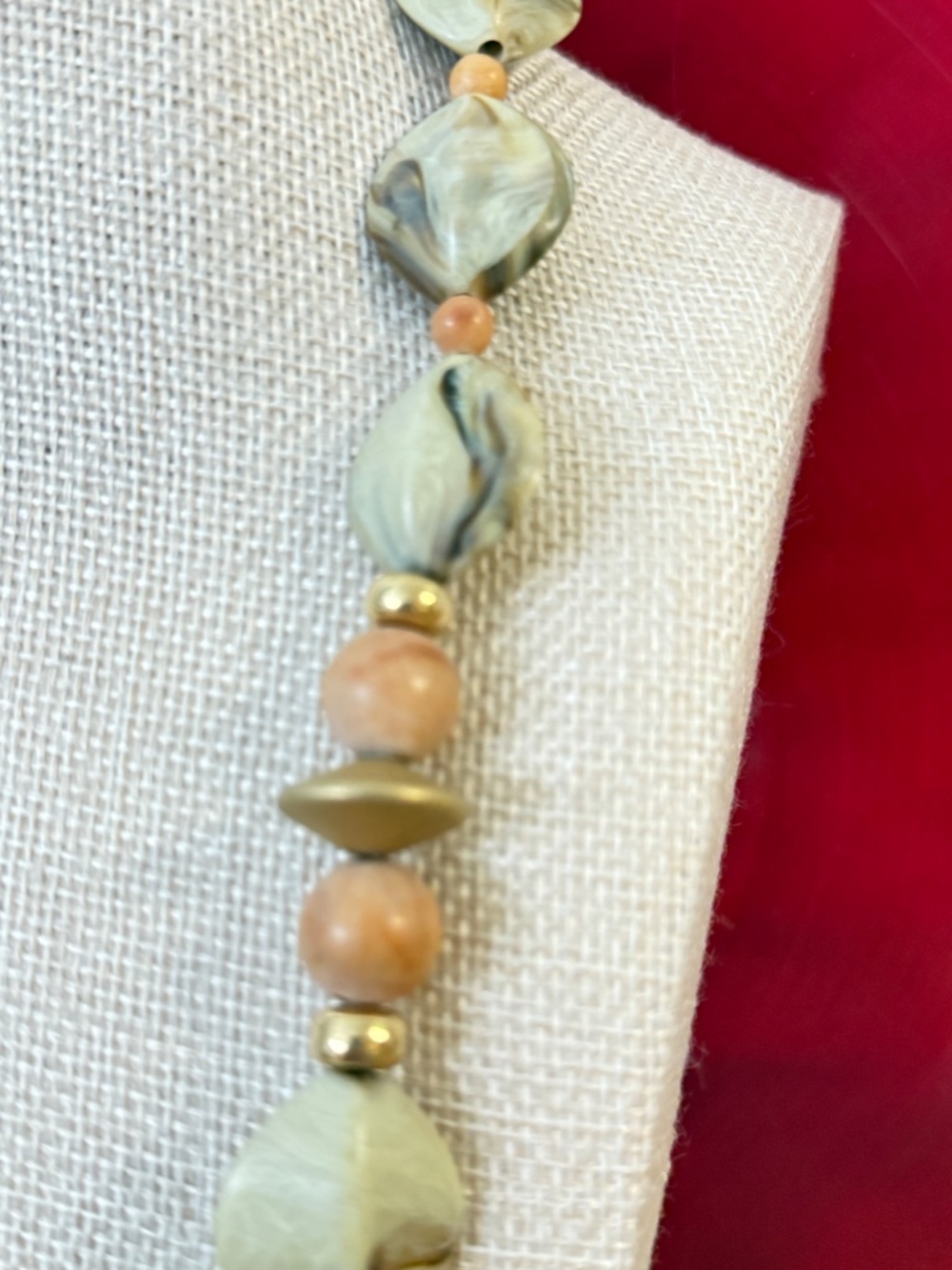 Vintage Napier Chunky Beads Necklace Marbled Earth Tones Cream Brown Gold - Picture 6 of 11